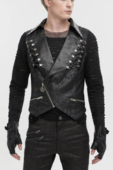 Black Lapel Fitted Atomized Crack Front Chest Crossover Rope Men's Punk Vest